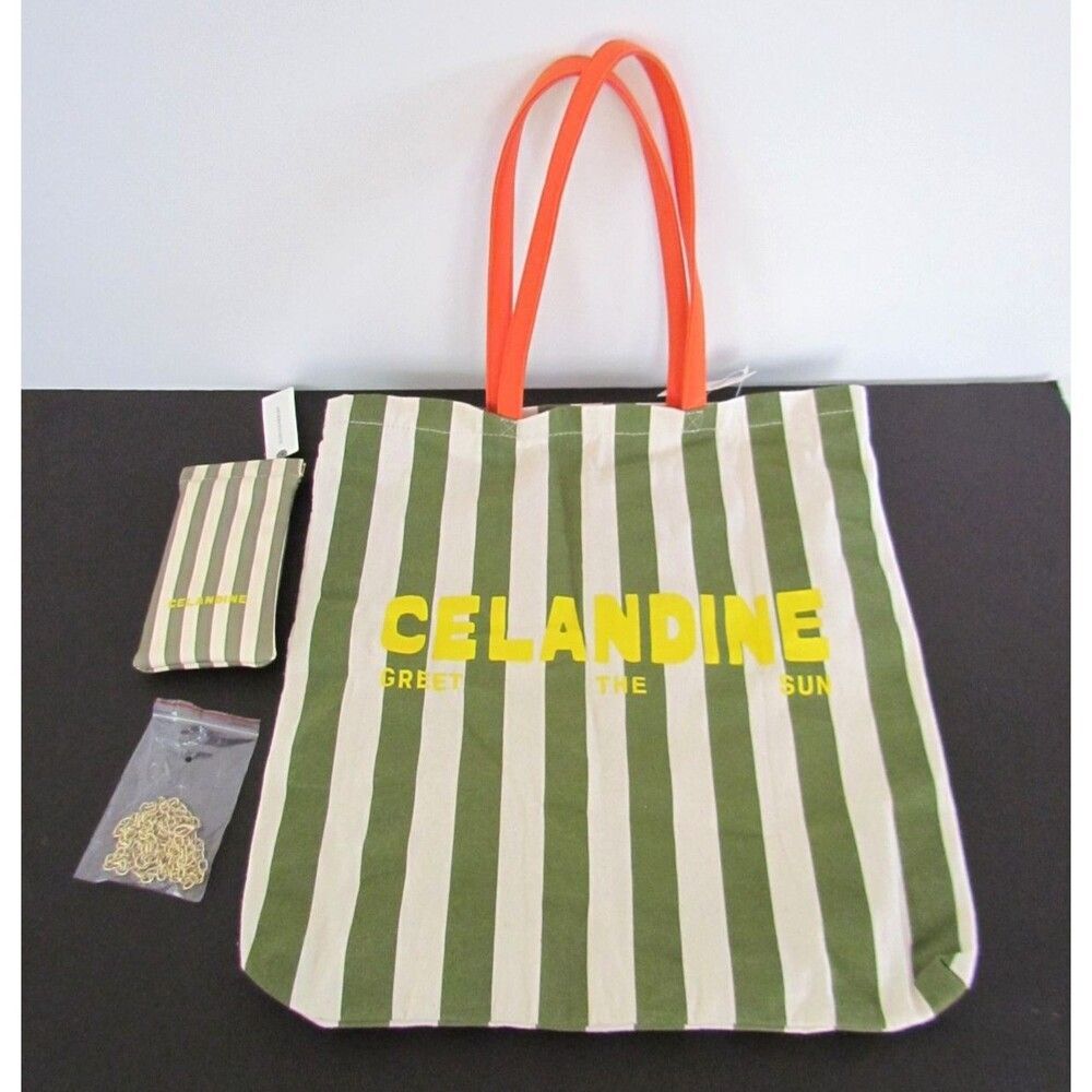 NEW Anthropologie Celandine Tote Bag & Sunglass Case Green Stripe NWT